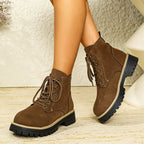 Damen nan Schnür-Stiefelette in Veloursoptik mit warmem Innenfutter, gepolstertem Schaft und robuster Profilsohle R&B