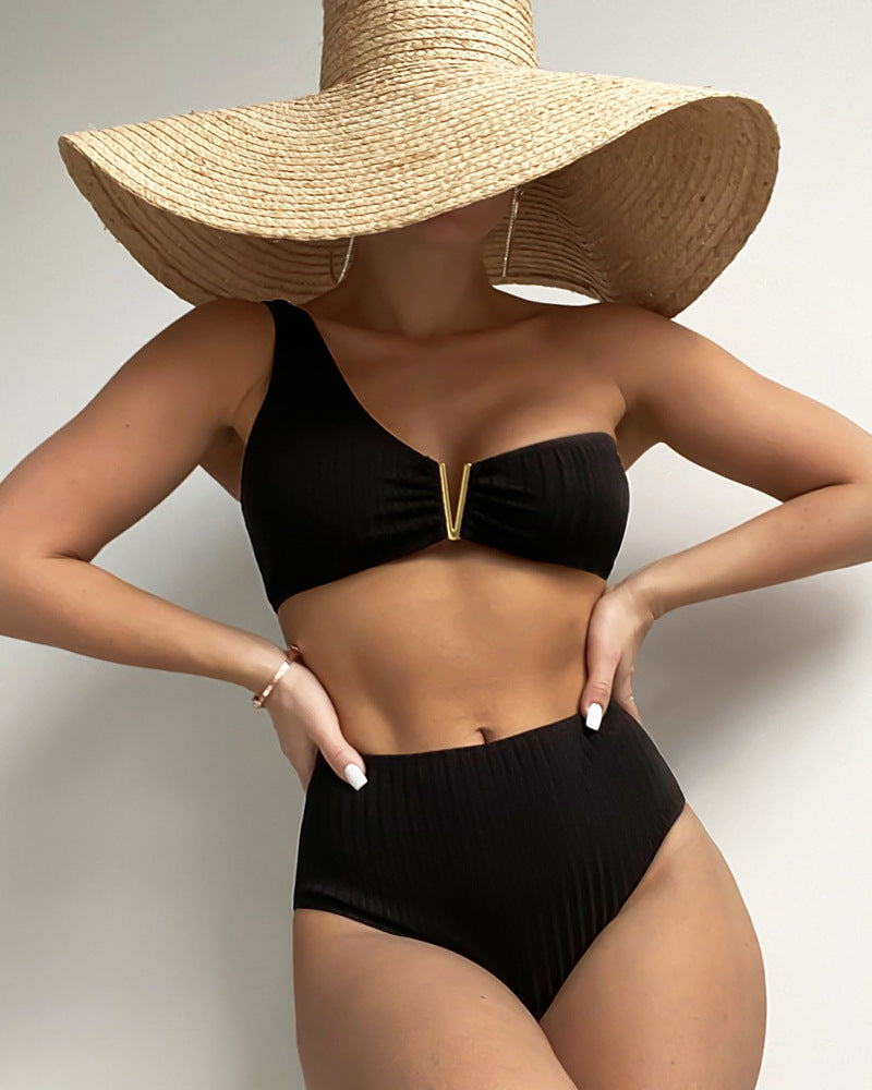 Damen Hochtaillierter Bikini mit asymmetrischem Design R&B
