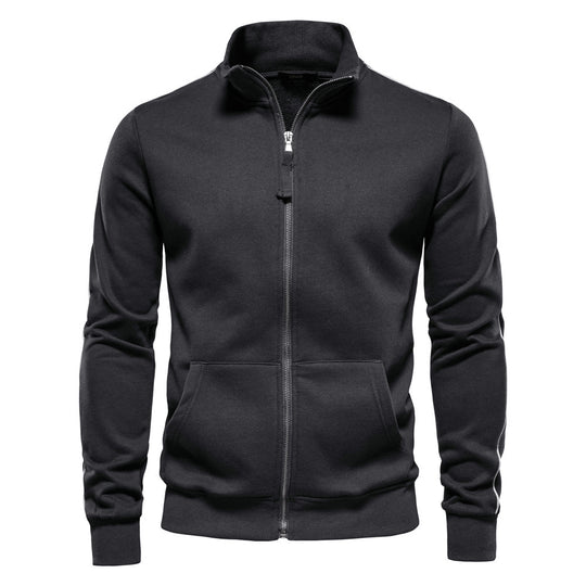 Herren nan sportive Baumwoll-Sweatjacke mit Stehkragen und Kängurutaschen R&B