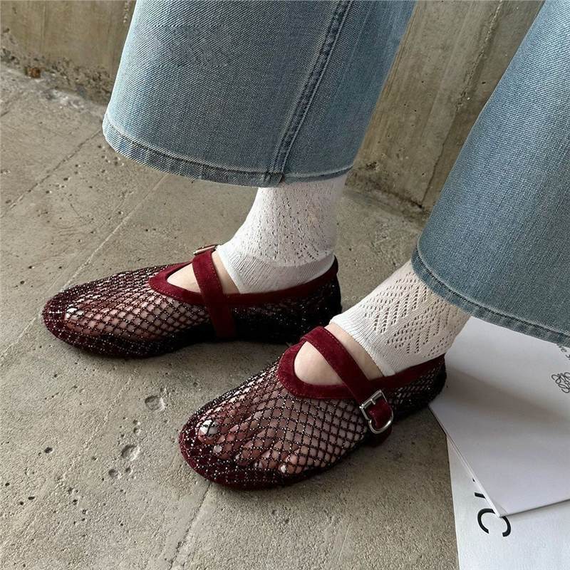 Damen modische Netz-Mary-Jane-Schuhe mit eleganter Schnalle R&B