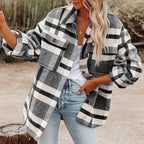 Damen Karierte Flanelljacke mit Lässigem Schnitt und Aufgesetzten Taschen R&B