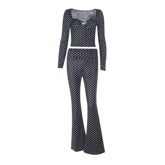Damen figurbetonter Jumpsuit mit langen Ärmeln und Polka-Dot Muster R&B