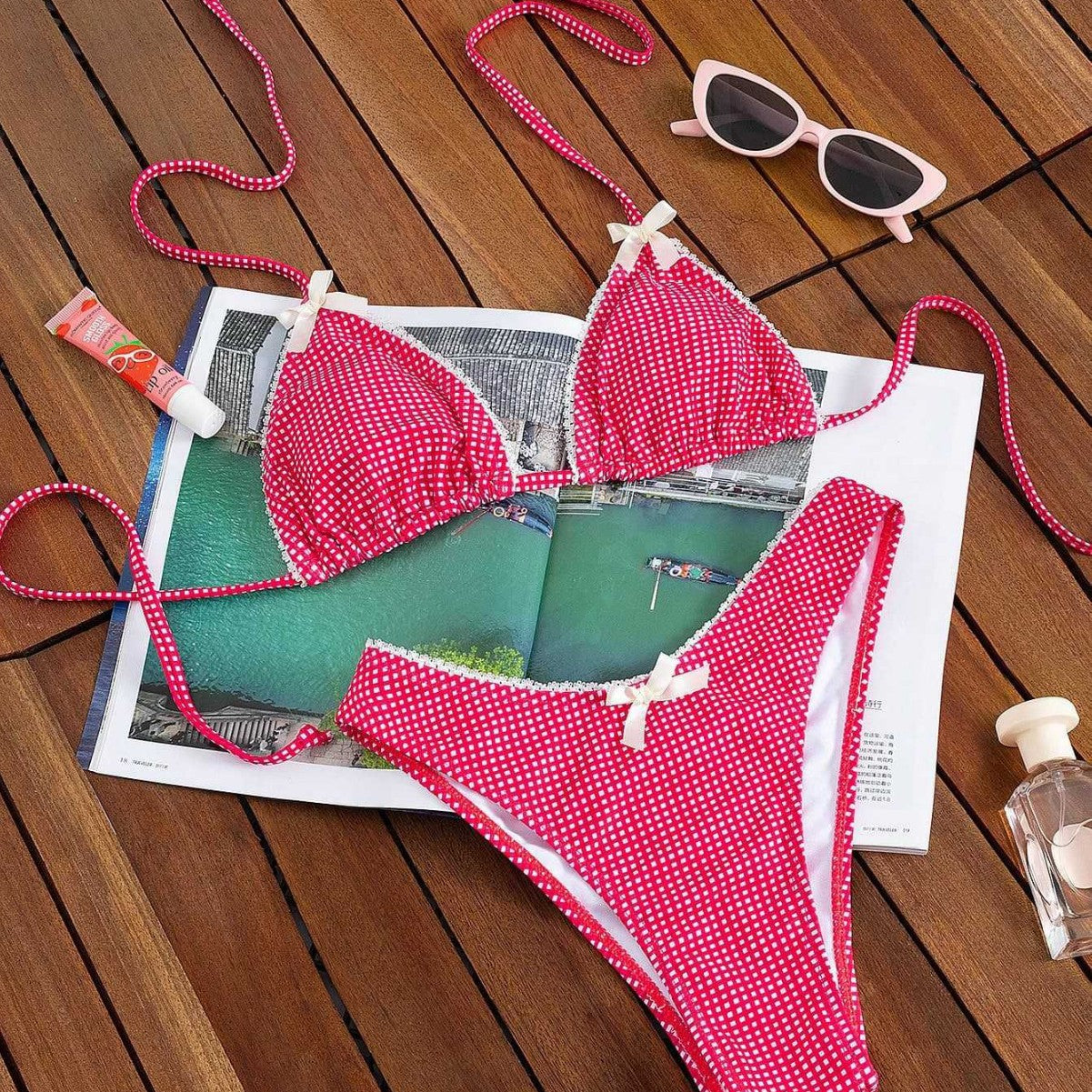 Damen Triangel-Bikini mit gehäkeltem Unterrock