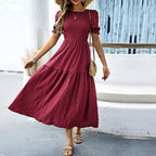 Damen Midikleid mit elastischem Taillenbund und schwingendem Rock R&B