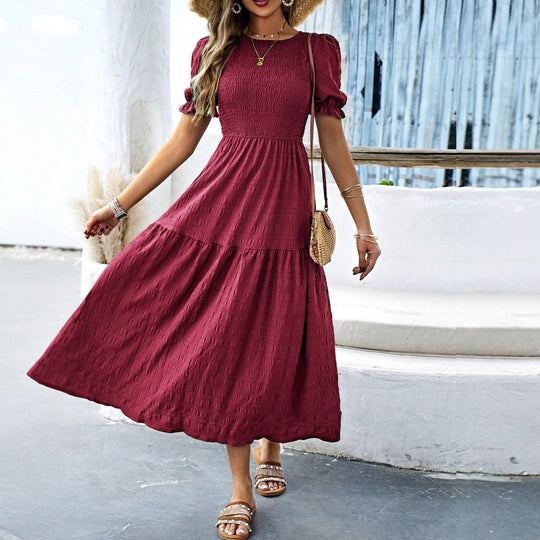 Damen Midikleid mit elastischem Taillenbund und schwingendem Rock R&B