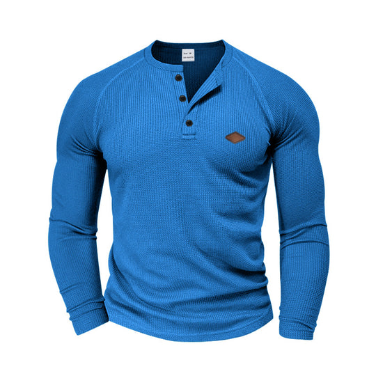 Herren nan strukturiertes Waffel-Henleyshirt mit kurzer Knopfleiste Raglanärmeln und Lederpatch R&B