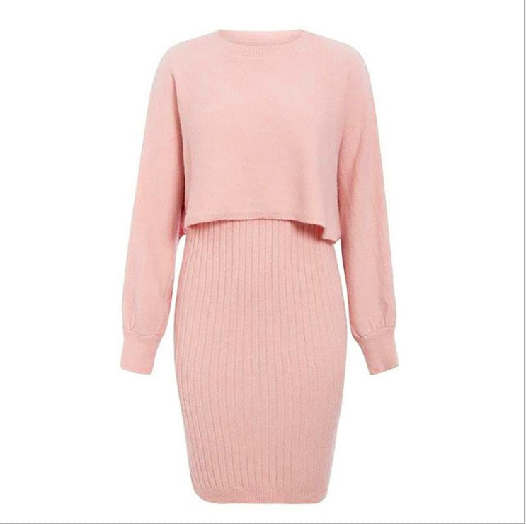 Damen Strickkleid mit cropped Oberteil und Rippstruktur R&B