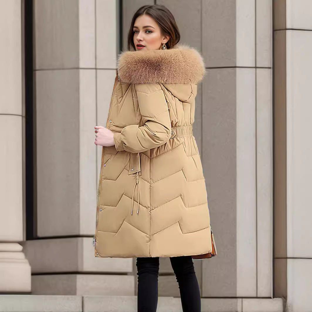 Damen eleganter und isolierter Wintermantel mit abnehmbarem Kunstfellkragen