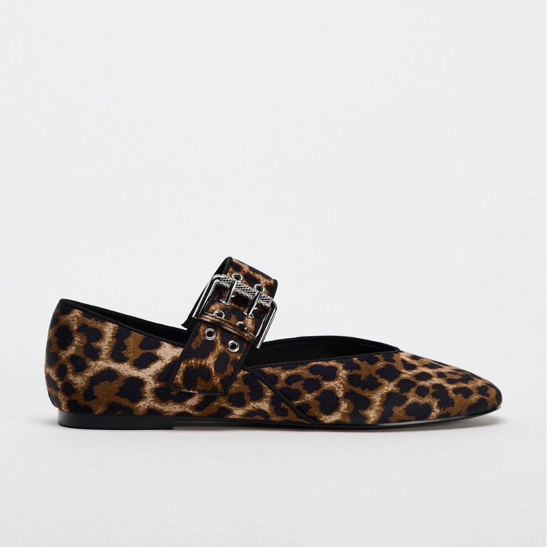 Damen Ballerinas mit Leopardenmuster und dekorativem Riemen R&B