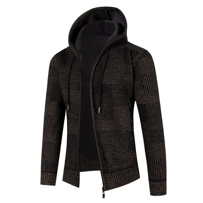 Herren lässiger Strickjacke mit modernem Strukturdesign und Kapuze