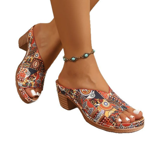 Damen Plateau-Pantoletten mit buntem, bohemian-inspiriertem Design R&B
