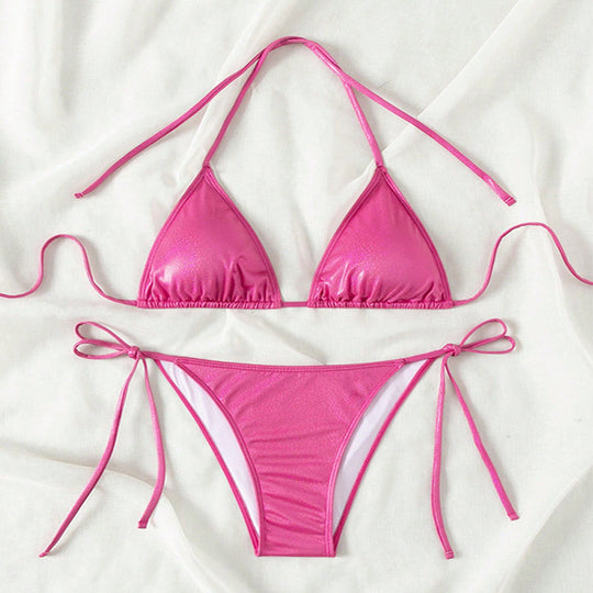 Damen Triangel-Bikini mit verstellbaren Bindebändern und glänzendem Obermaterial R&B