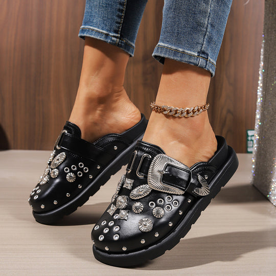 Damen Clogs mit funkelnden Zierteilen und modischem Schnallen-Design R&B