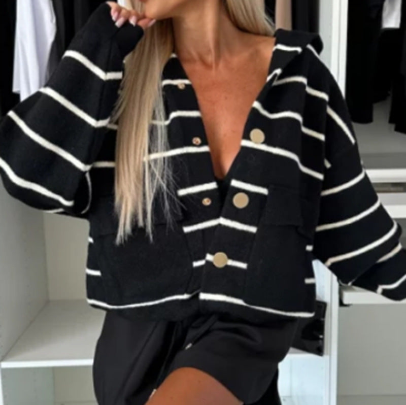 Damen lässige Strickjacke im modernen Streifen-Design Heidi-Mode