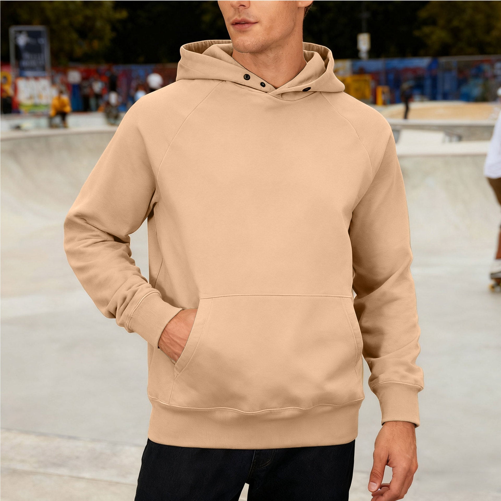 Herren nan Sweatstoff Kapuzenpullover mit Raglanärmeln, Kängurutasche und verstärktem Saum R&B