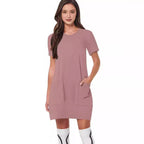 Damen lässiges T-Shirt-Kleid mit praktischen Taschen R&B