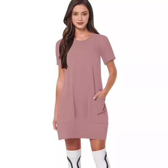 Damen lässiges T-Shirt-Kleid mit praktischen Taschen R&B