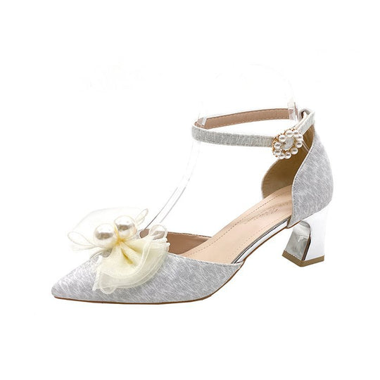 Damen elegante Pumps mit transparentem Riemen und Blumenapplikation R&B
