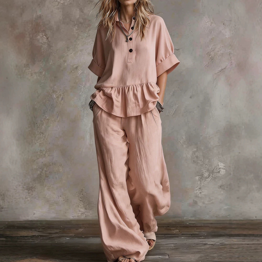 Damen Lässiges Oversize-Hosenanzug mit Wickel-Oberteil R&B