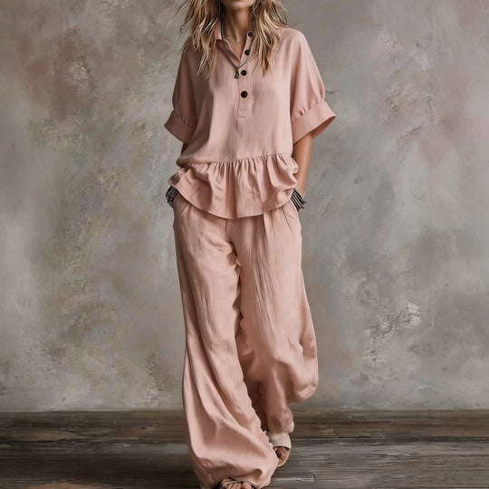 Damen Lässiges Oversize-Hosenanzug mit Wickel-Oberteil R&B