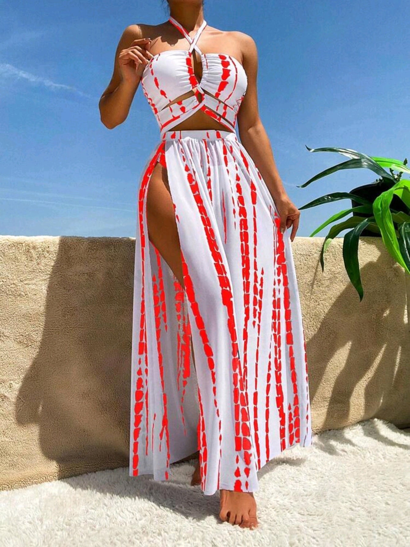 Damen Maxikleid mit verführerischen Cut-Out-Details R&B