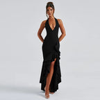 Damen Elegant geschnittenes Abendkleid mit tiefem V-Ausschnitt und Rüschendetails R&B