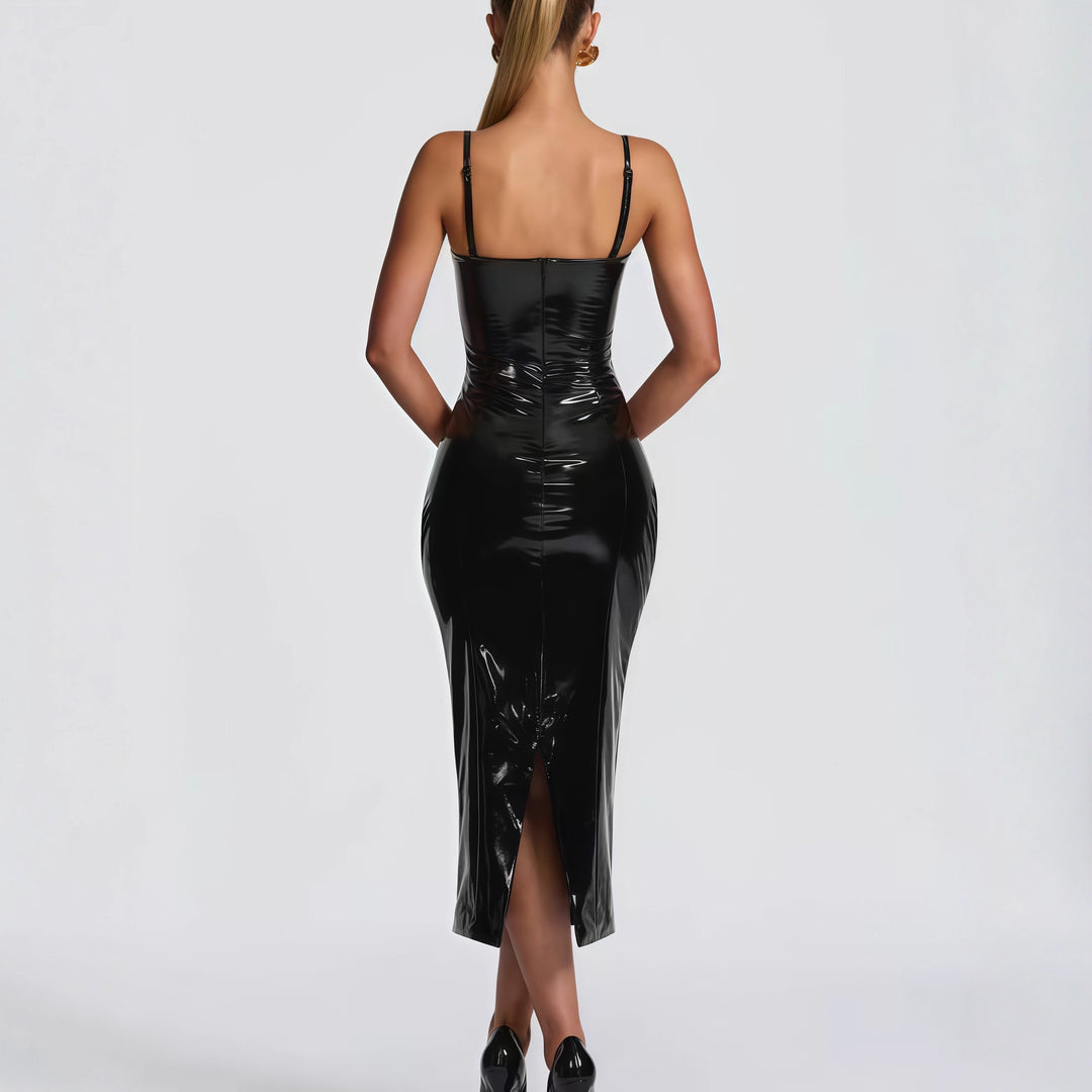 Damen Bodycon-Kleid mit trägerlosem Design und glänzender Oberfläche R&B