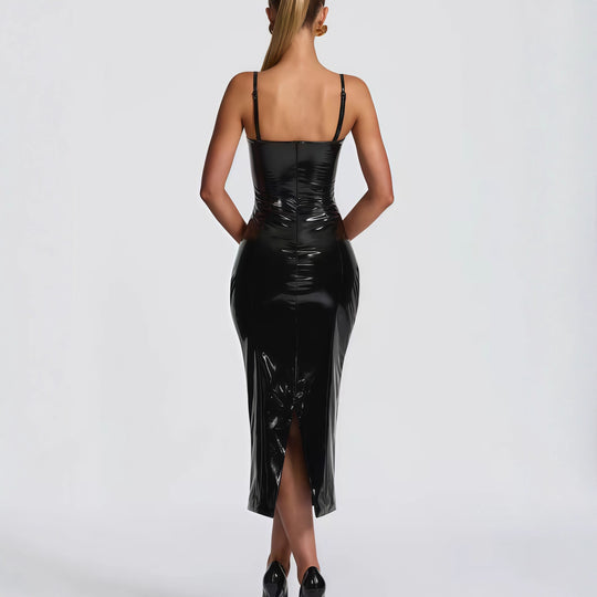 Damen Bodycon-Kleid mit trägerlosem Design und glänzender Oberfläche R&B