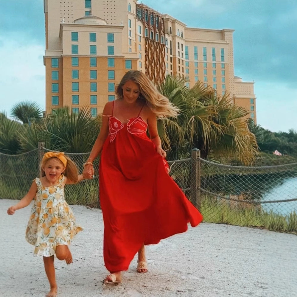 Damen Maxikleid mit verspieltem Fischnetz-Design und verstellbaren Spaghetti-Trägern R&B