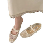 Damen Ballerinas mit filigranem Spitzenoberteil und dekorativem Schleifen-Detail R&B