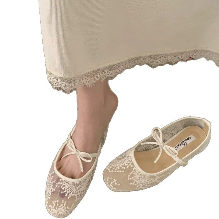 Damen Ballerinas mit filigranem Spitzenoberteil und dekorativem Schleifen-Detail R&B