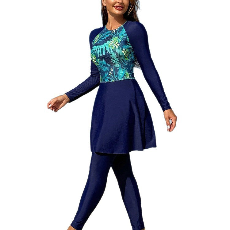 Damen Sportlicher Badeanzug mit Longsleeve und Rock R&B