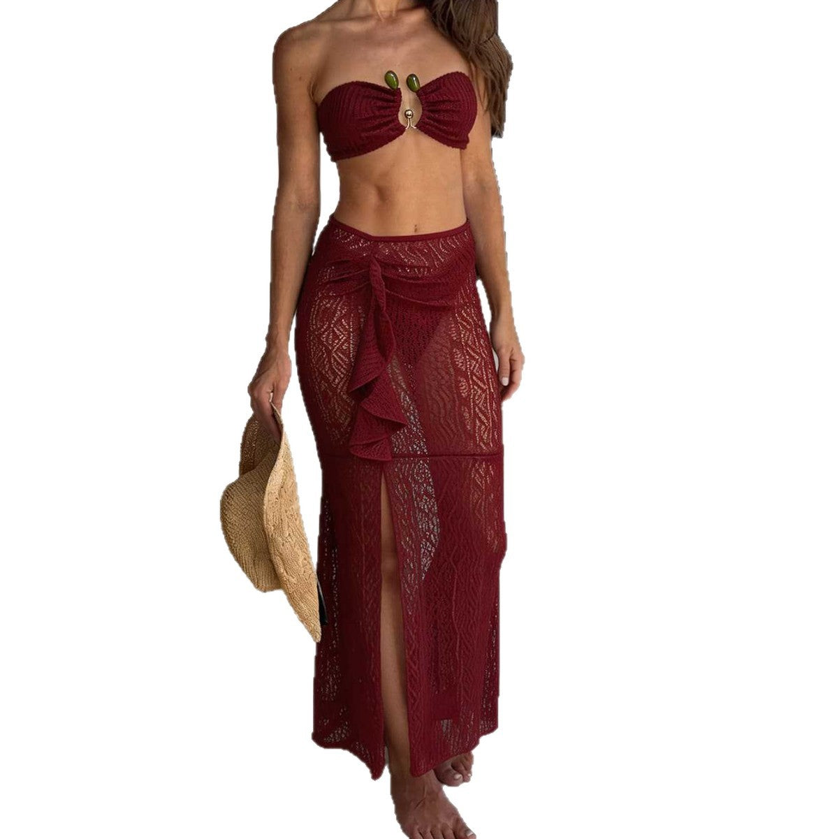 Damen Bandeau-Bikini mit Rüschenrock und elegantem Verschluss R&B