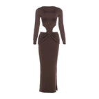 Damen Figurbetontes Maxikleid mit transparenten Cut-Outs und Raffungen R&B