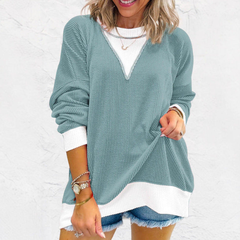 Damen lässiger Pullover aus strukturiertem Material mit V-Ausschnitt R&B