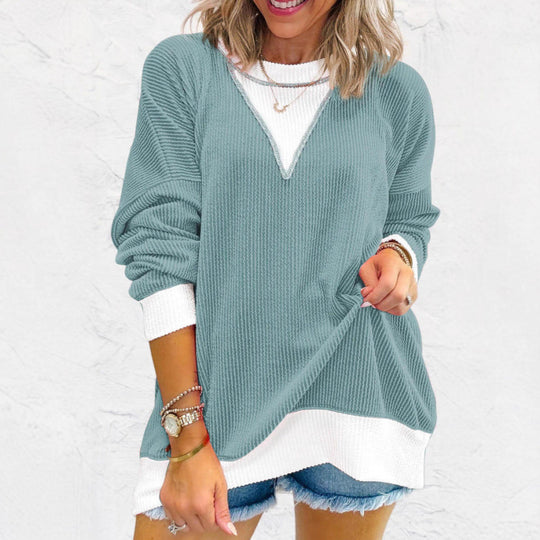 Damen lässiger Pullover aus strukturiertem Material mit V-Ausschnitt R&B