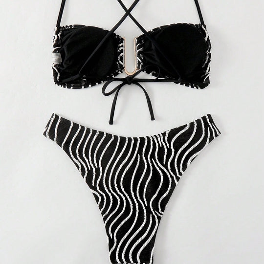 Damen Bikini mit elegantem Schnitt und modernem Muster R&B
