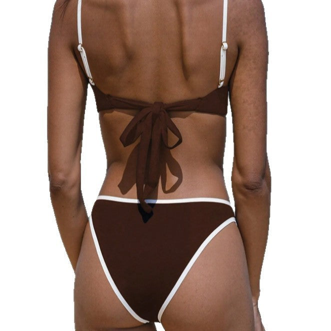 Damen Bikini-Set mit schmalen Trägern und originellem Kontrastdetail R&B