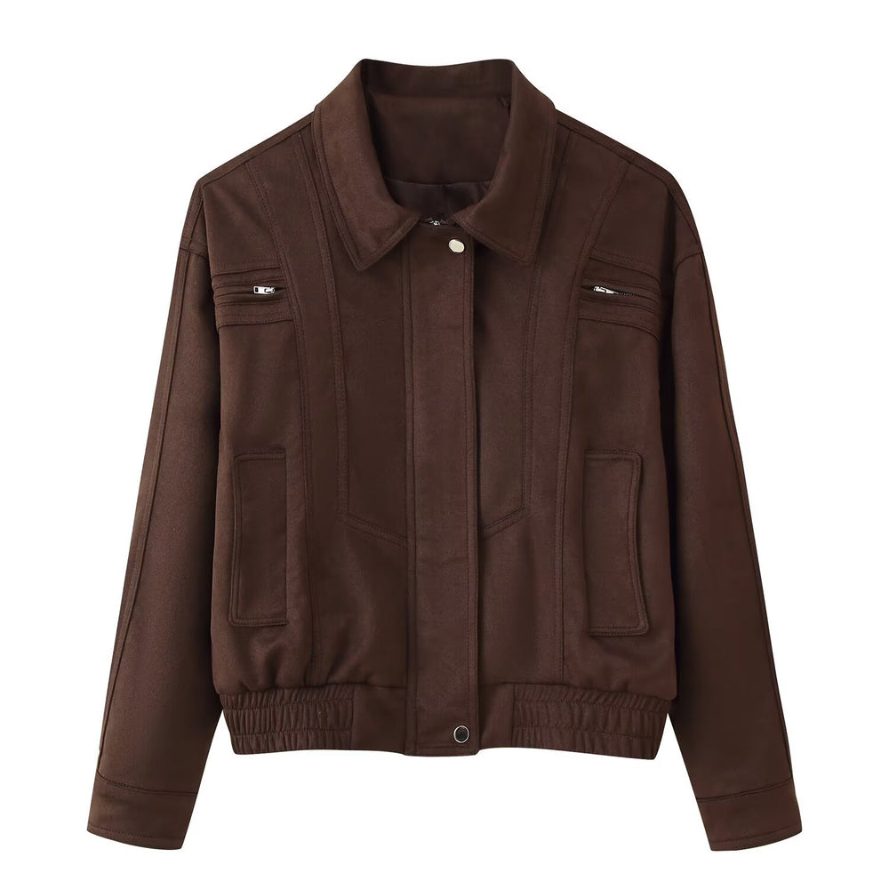 Damen elegante Wildlederjacke mit praktischen Taschen R&B