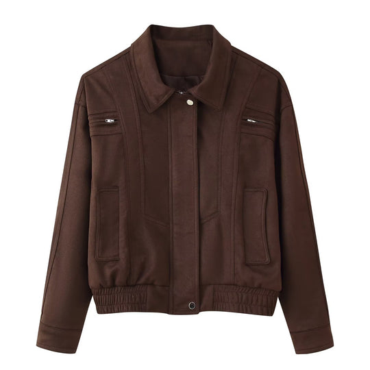 Damen elegante Wildlederjacke mit praktischen Taschen R&B