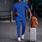 Herren nan lässiges Freizeitset aus elastischem Jersey mit V-Ausschnitt Brusttasche und Kordelbund R&B