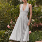 Damen Langärmeliges Maxikleid mit tiefem V-Ausschnitt und sportlichem Halter R&B