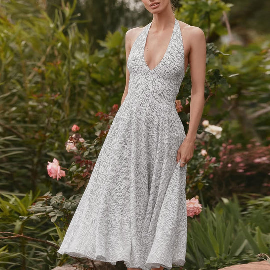 Damen Langärmeliges Maxikleid mit tiefem V-Ausschnitt und sportlichem Halter R&B