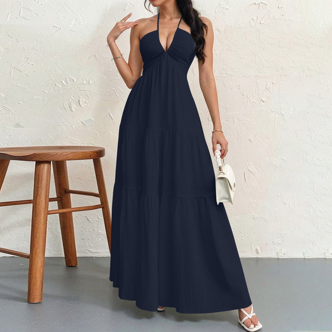 Damen Maxikleid mit fließendem Schnitt und tiefem Ausschnitt R&B
