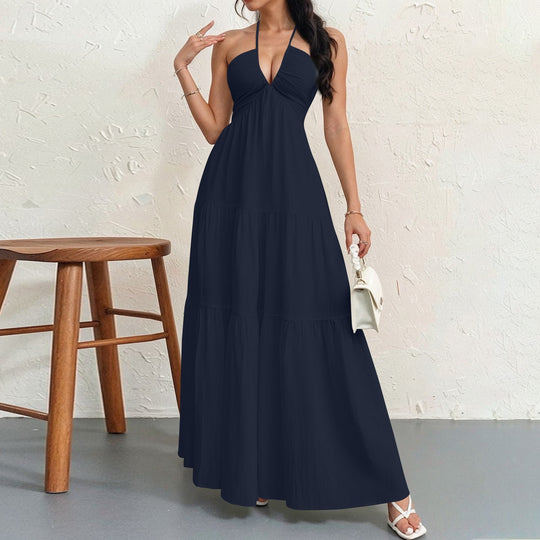 Damen Maxikleid mit fließendem Schnitt und tiefem Ausschnitt R&B