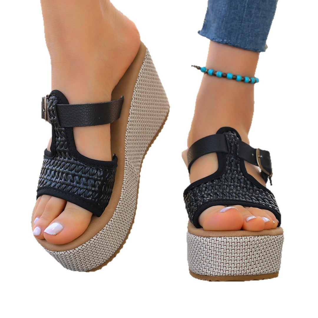 Damen Wedge-Pantoletten mit geflochtenem Obermaterial und elegantem Riemen R&B