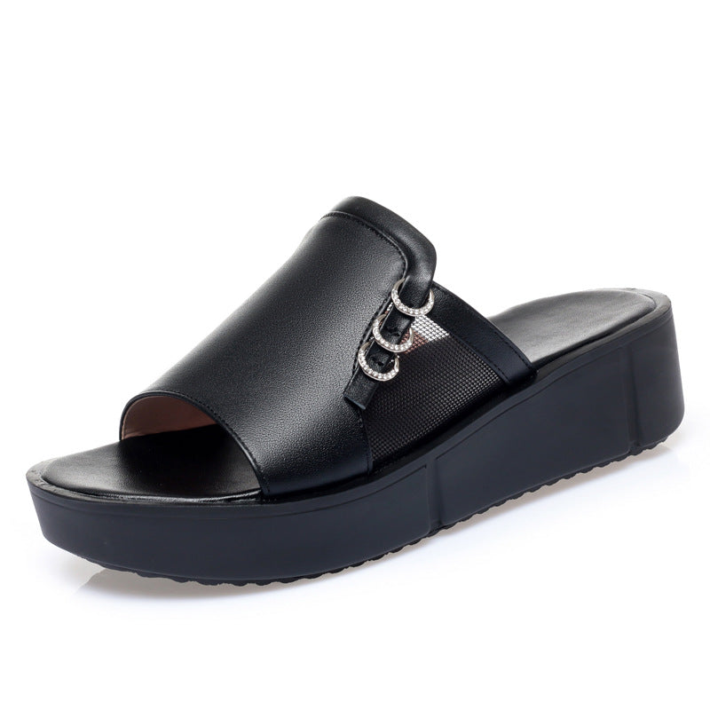 Damen Bequeme Plateau-Sandalen mit modischem Netzdesign und dekorativen Ketten R&B