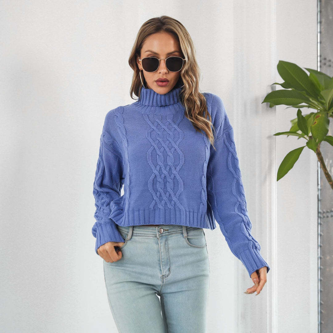 Damen Grobstrickpullover mit hohem Rollkragen und romantischem Zopfmuster R&B