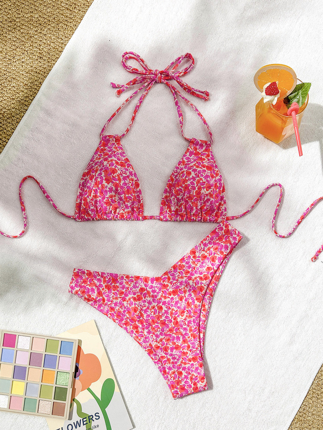 Damen Triangel-Bikini mit verstellbaren Trägern und verspieltem Blumenmuster R&B