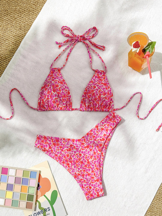 Damen Triangel-Bikini mit verstellbaren Trägern und verspieltem Blumenmuster R&B